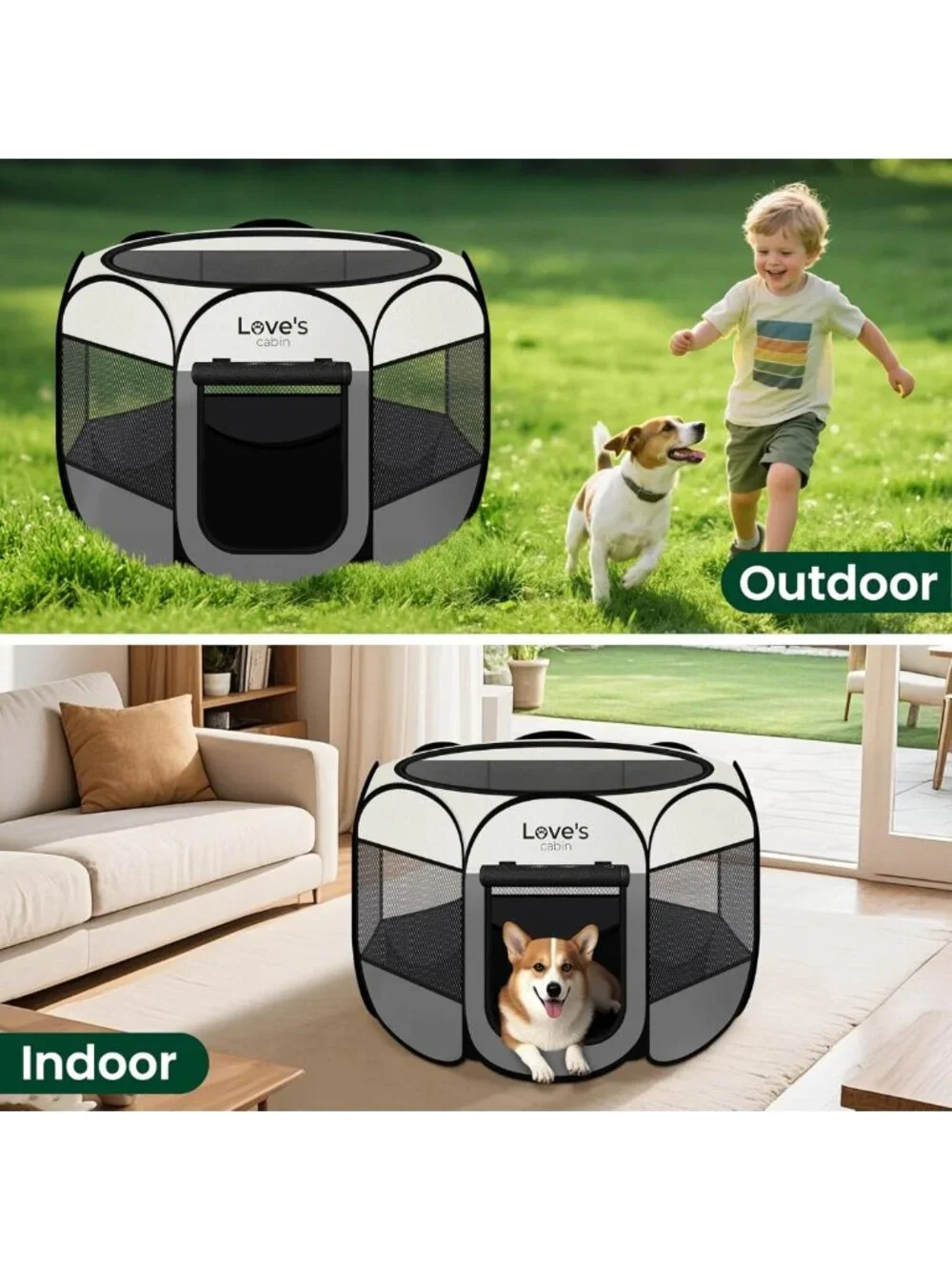 Portable Medium Dog Playpen & Cat Tent - Foldable Indoor/Outdoor Kennel, Grey